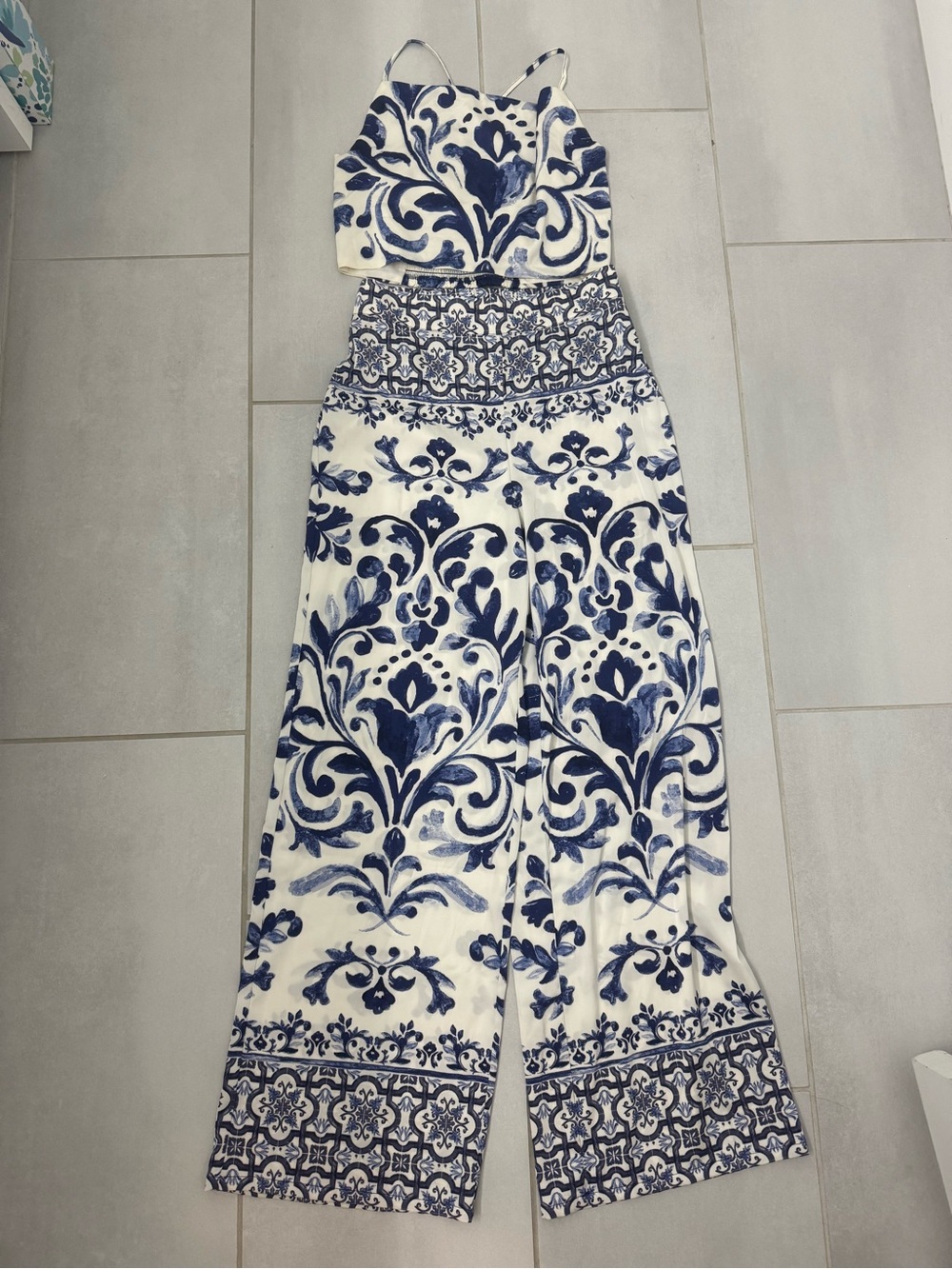 Rachel Zoe Navy and White Printed Wide-Leg Jumpsuit